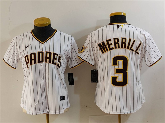 Women's San Diego Padres #3 Jackson Merrill White Stitched Baseball Jersey(Run Small)